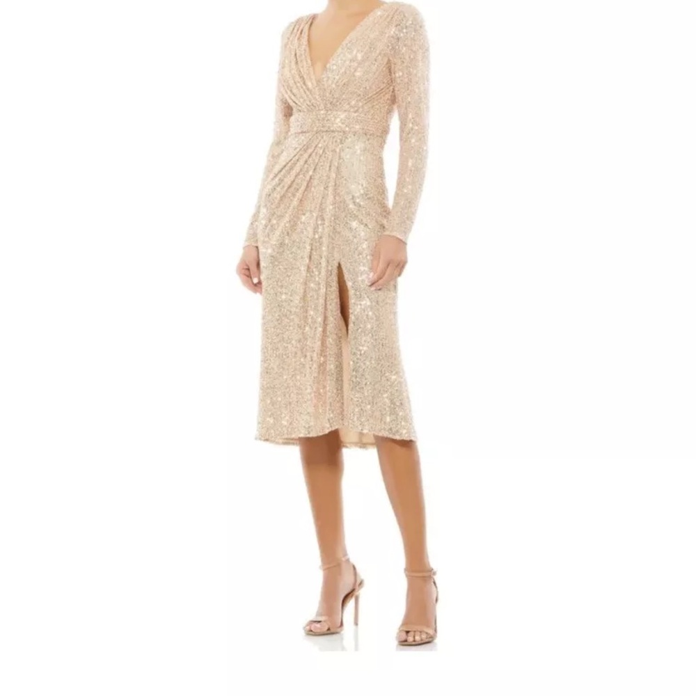 Elegant Cream Sequin Dress v neck